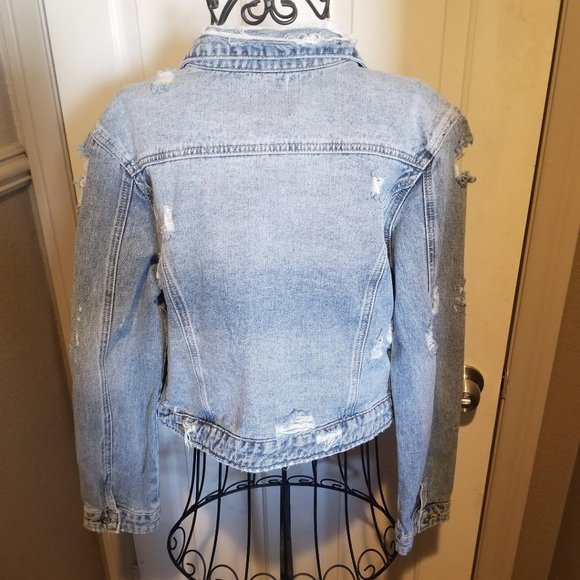 NEW SEXY Premium Monday Distressed Soft Denim Jean Jacket Medium - Picture 5 of 11